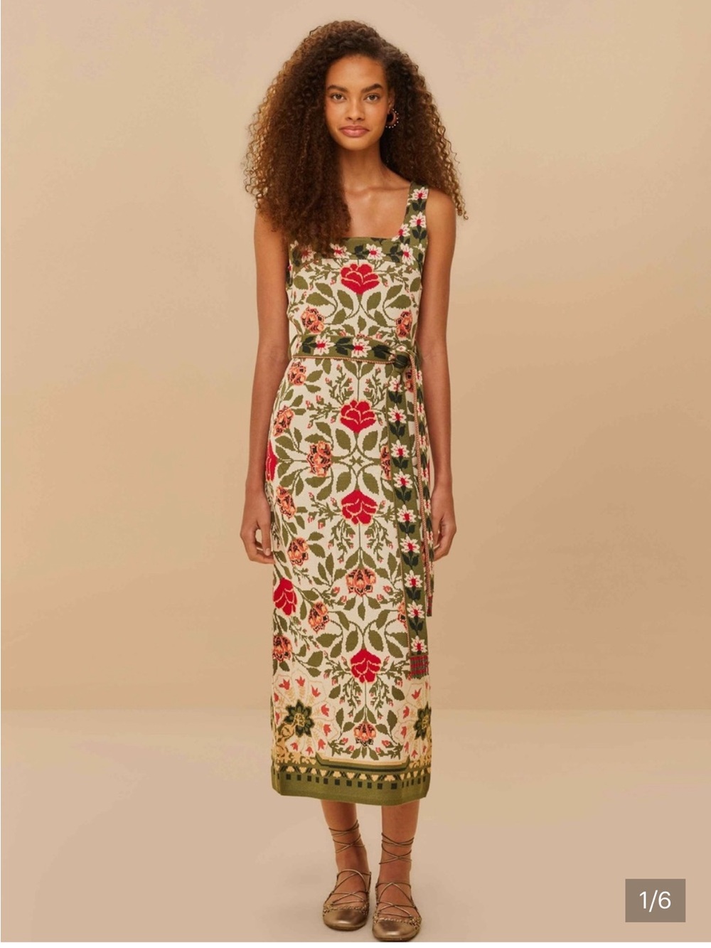 Floral Knit Maxi Dress - Red & Olive Fits like XS